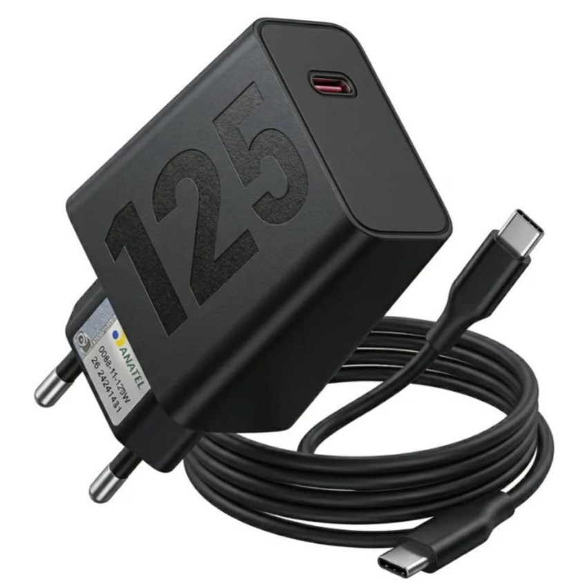 Carregador Turbo 125W Fonte e Cabo Tipo C 6A Carga Ultra Rápida Compatível Com Motorola