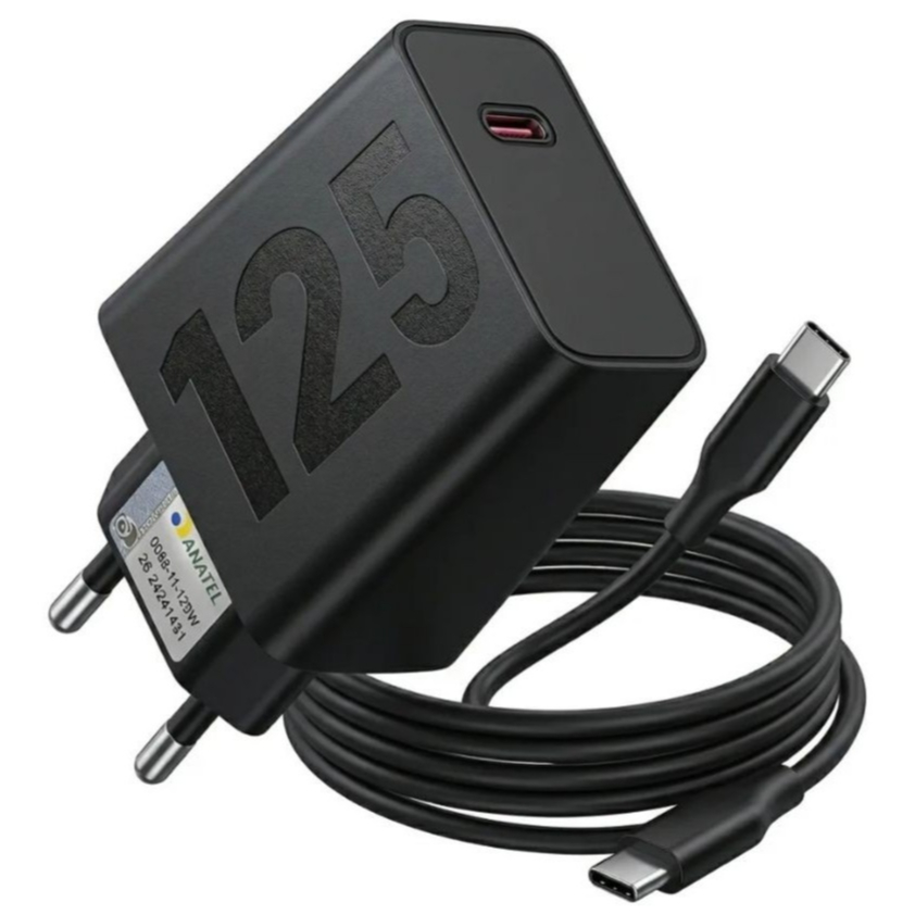 Carregador Turbo 125W Fonte e Cabo Tipo C 6A Carga Ultra Rápida Compatível Com Motorola