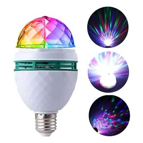 Lâmpada LED Projetora RGB Giratória E27 Bivolt Luz Colorida Para Festa Quarto Balada Decoração Disco Light