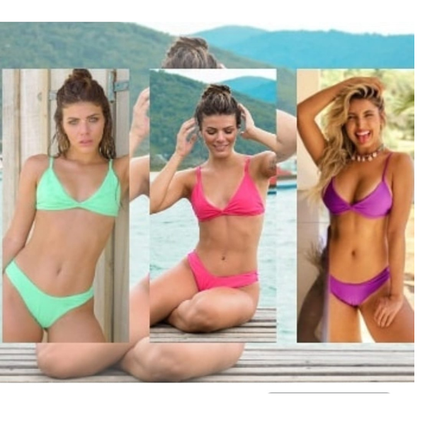 kit com 3 biquínis asa delta com top cortininha fixo