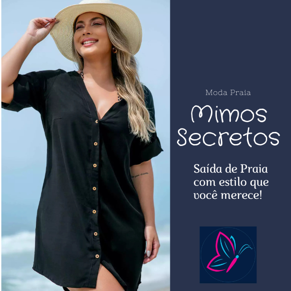 Saída de Praia Camisão com Botão Lira Preto - Preto
