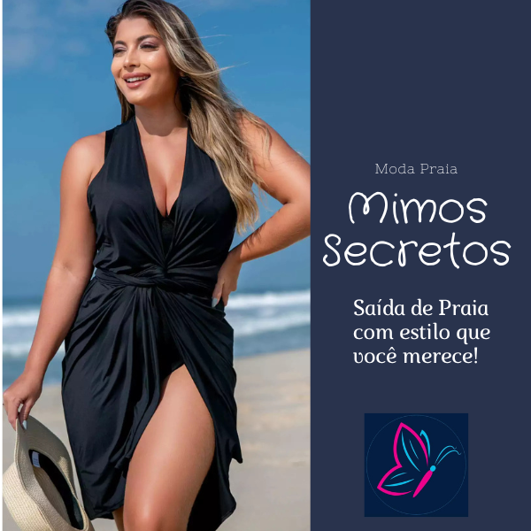 Saída de Praia Vestido Frente Única Proteção Solar - Preta