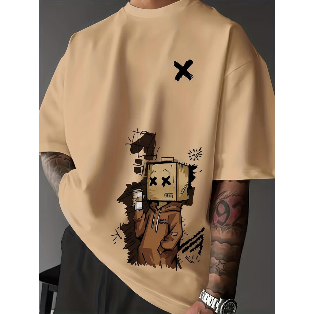 Camiseta Algodão Premium Streetwear Casual Menino Caixa Good Person Estiloso