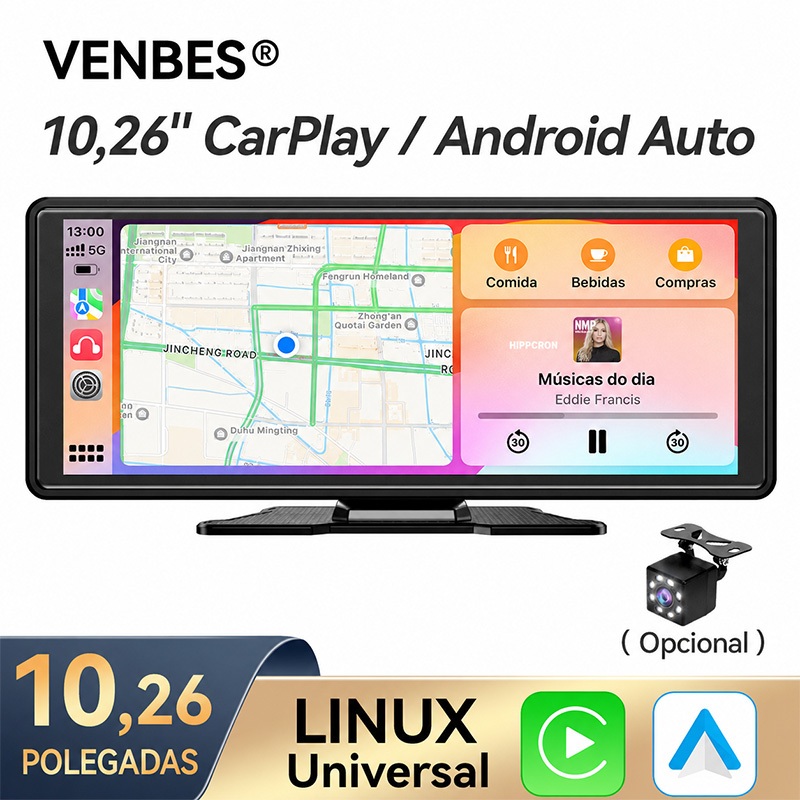 VENBES 10.26 Polegada Car Stereo CarPlay Android Auto Multimedia Player Bluetooth Com Câmera De Visão Traseira