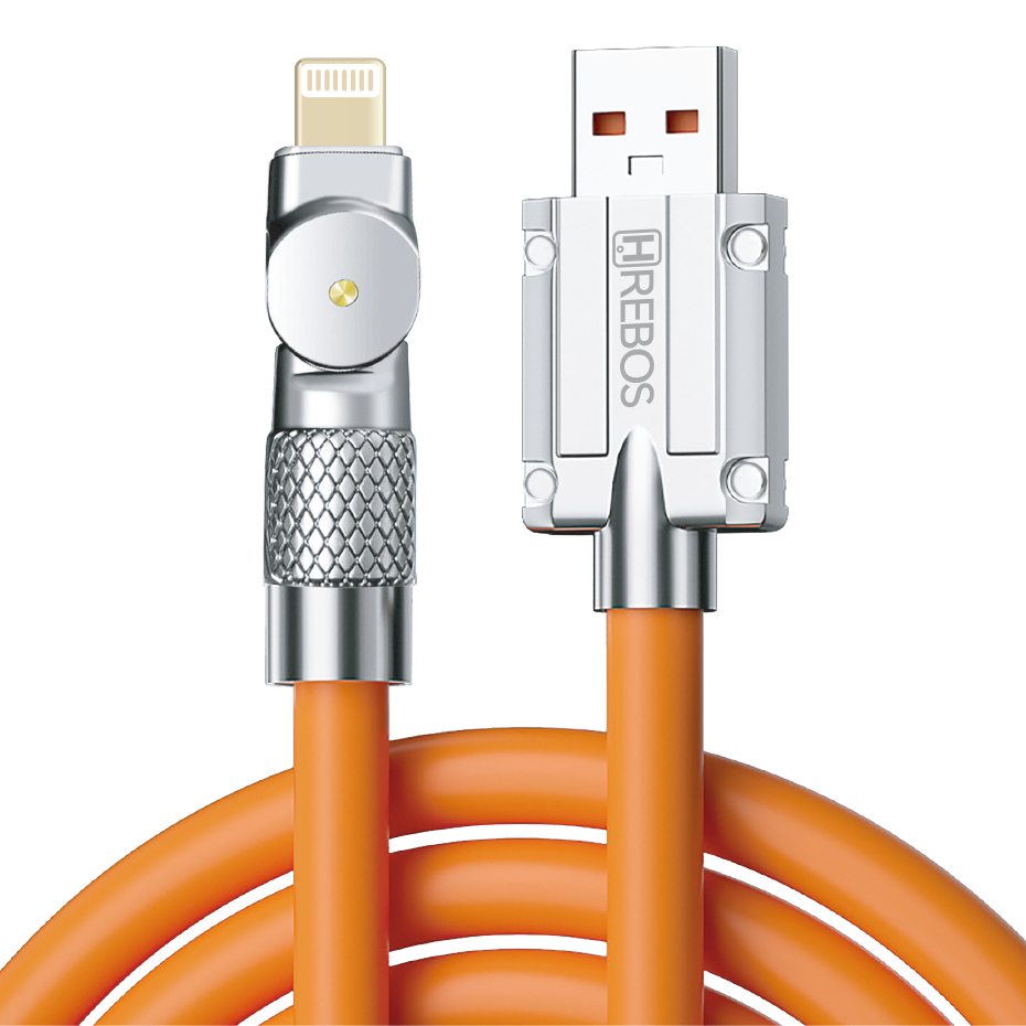 Cabo USB Carregador iPhone Lightning Turbo 1 Metro Reforçado Anti-quebra Hrebos Armor Swivel 11 12 13 14 iPad Laranja