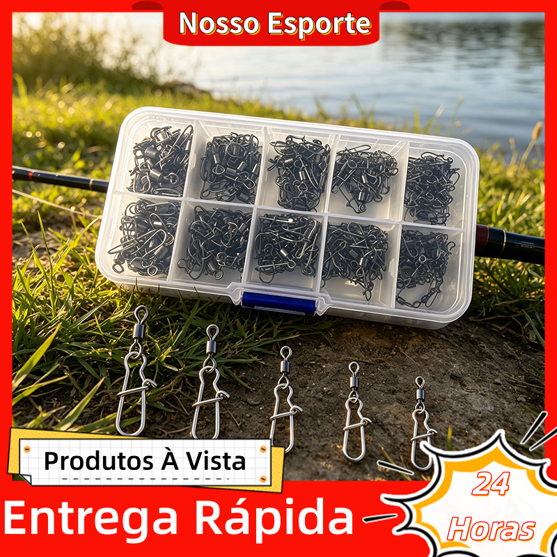 210 Pcs Fishing Snap Swivels-Conectores Giratórios De Pesca Com Alta Resistência À Corrosão