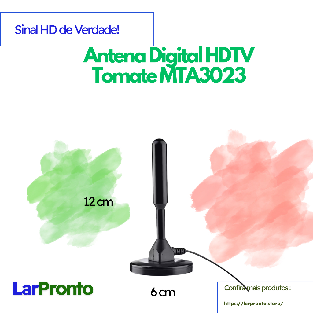 Antena Digital HDTV Interna MTA3023 com Base Imantada e Cabo 5m – Sinal Forte e Estável para TV