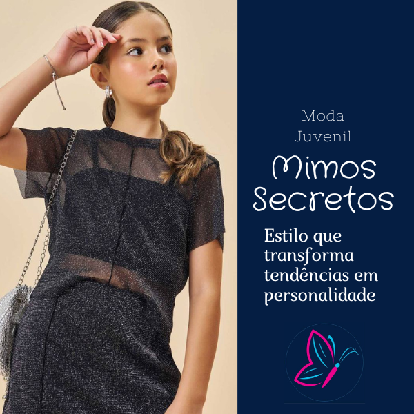 Conjunto de Blusa Boxy Sobreposição e Saia em Tule Shine e Cropped em Canelado Maui 77130 Vic&Vicky