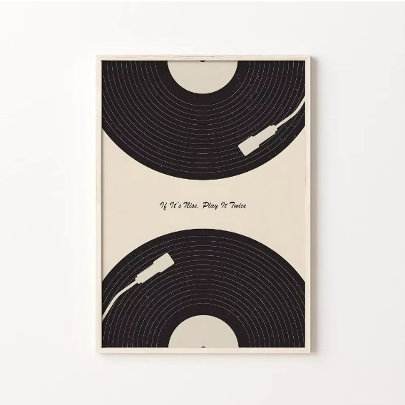 Quadro decorativo Preto e branco dois discos vintage (1 peça)