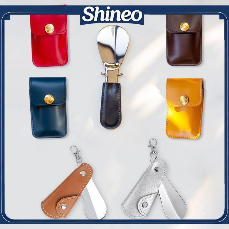 SHINE Dobrável Mini Calçadeira Portátil De Aço Inoxidável , Ajudante De Sapato Com Bolsa De Transporte De Couro PU Para