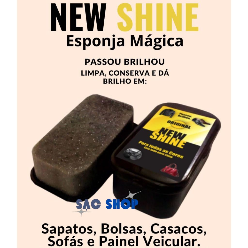 Esponja Alto Brilho New Shine para Calçados, Couros e Sintéticos, Poltronas, Painéis carro, Estofados 01 unidade incolor