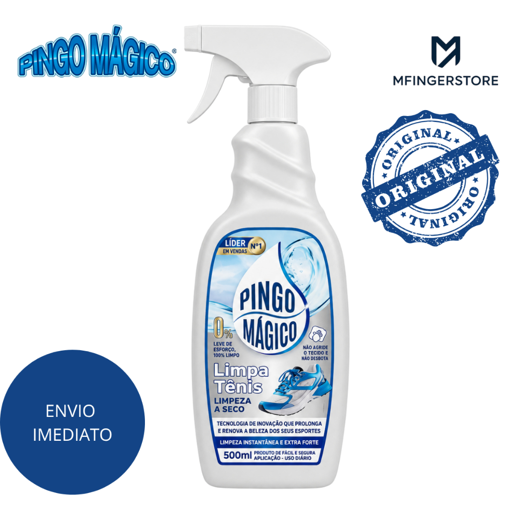 Limpa Tênis Pingo Mágico 500ml Limpador Profissional Remove Manchas Sujeira Encardido Limpeza de Sneakers Calçados