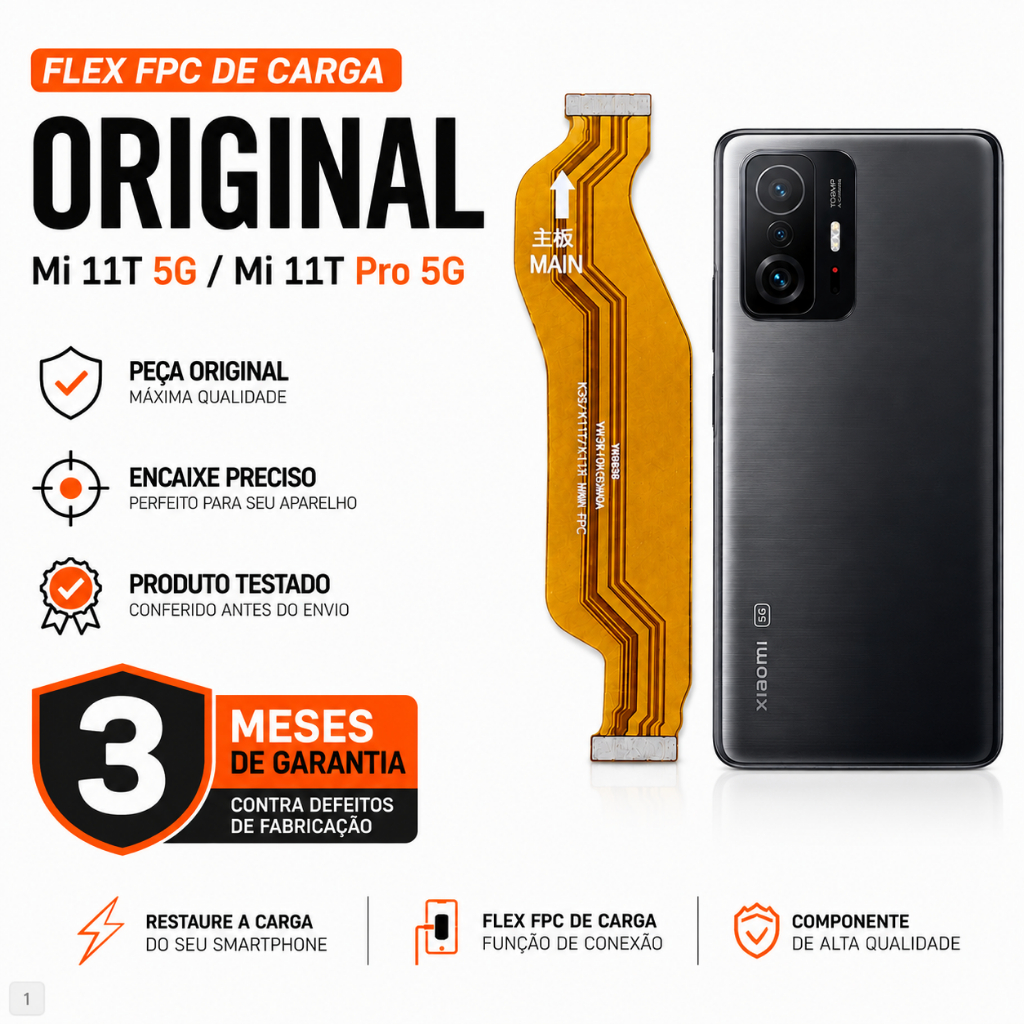 Sub Main MI 11T Pro/11T 5G Flex FPC de Carga Cabo Flet Original para Conexão entre Placa e Subplaca
