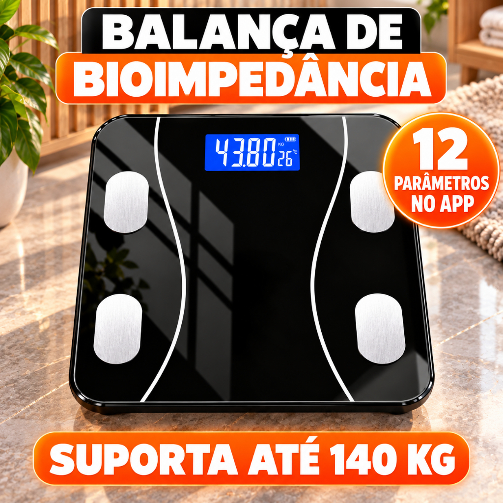 ⚖️ Balança Digital Bioimpedância Bluetooth 140kg Preta com App Android iOS
