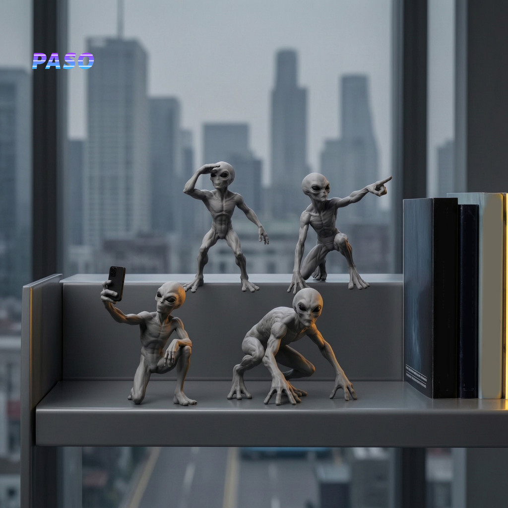 Desktop Accessories for Men Figurines for Home Decor 4pcs 3d Printed Resin Sci-fi Ornaments Tourist Sculptures Shelf Mic