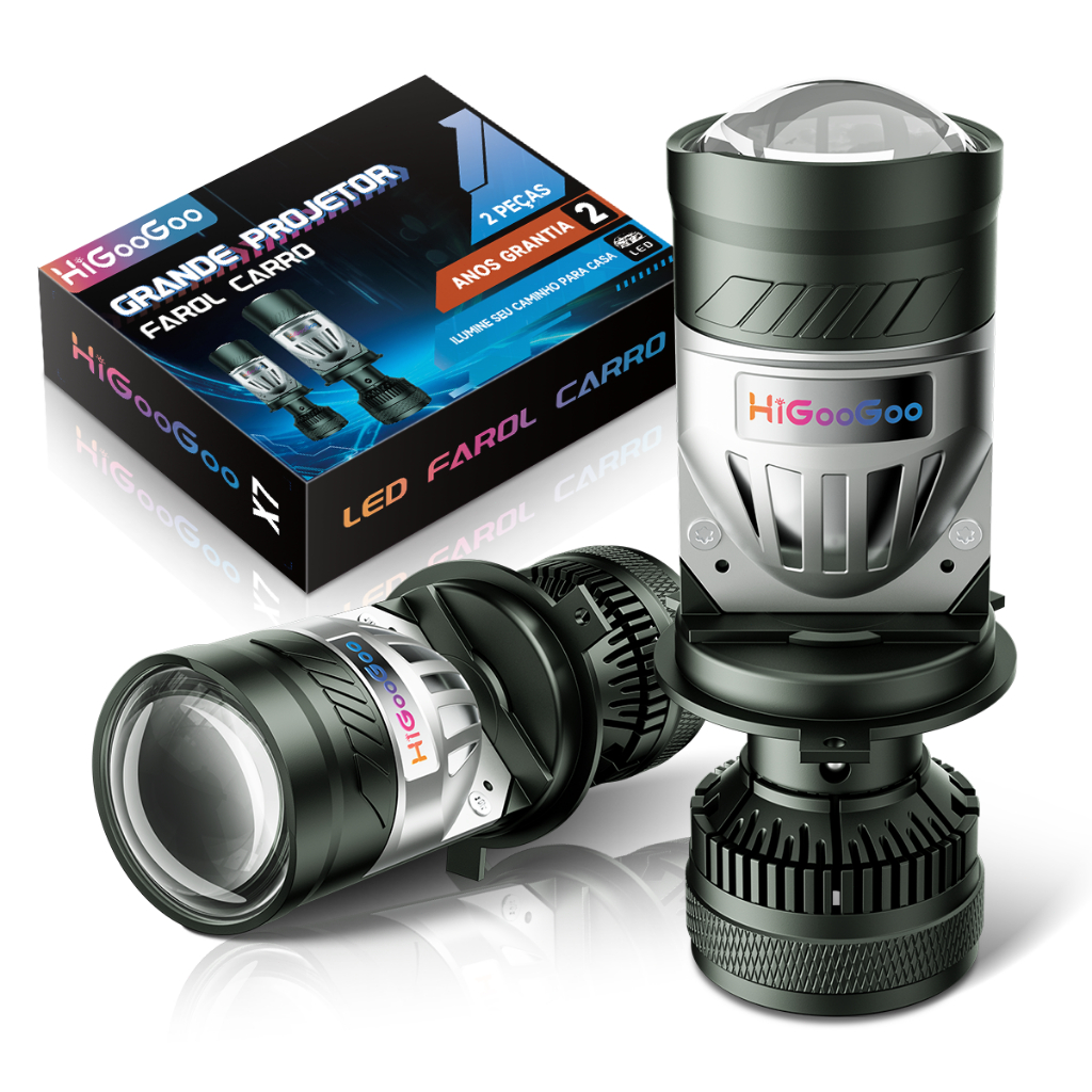 HiGooGoo X7 H4 35000LM Grande Projetor De Farol LED 180W Para Carro 1:1 Plug and Play Lente Lâmpada De Alto Baixo 9-60V