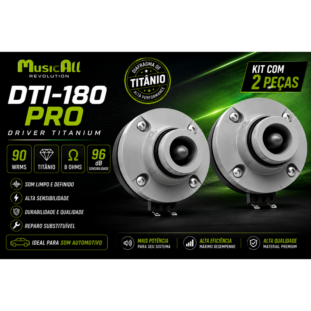 Kit 2 Driver Musicall DTI 180 Pro 90 Wrms Titanium 180w PMPO TI 8 Ohms Corneta  Lançamento