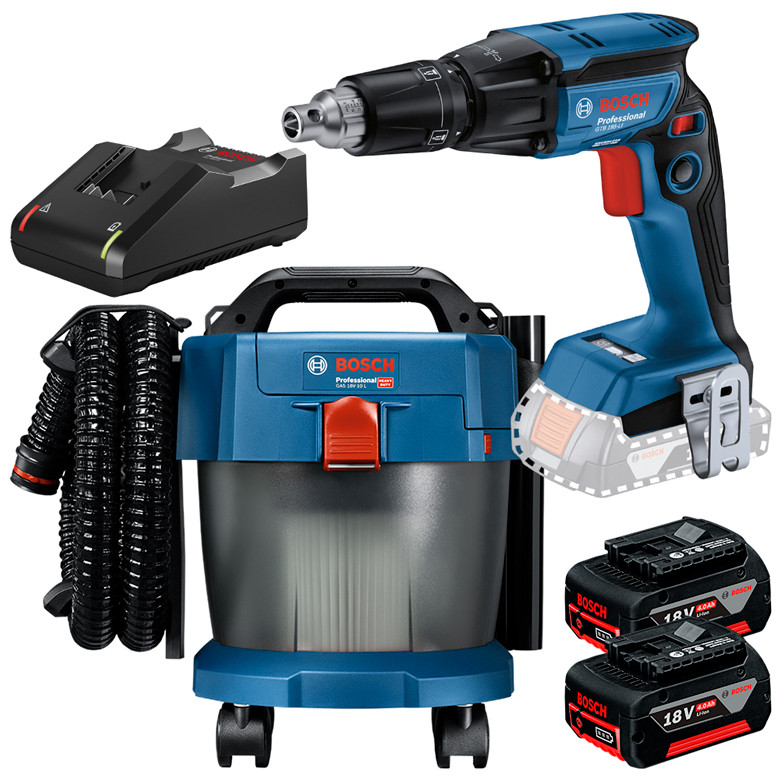 Parafusadeira para Drywall GTB 185-LI + Aspirador de Pó GAS 18V-10L Premium + 2 Bateria 4Ah + Carregador Rápido Bosch