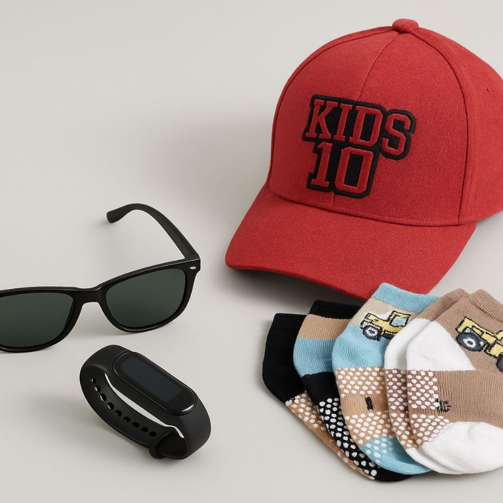 Kit 6 Peças Boné Infantil Relógio Digital Óculos De Sol Pares De Meia Menino