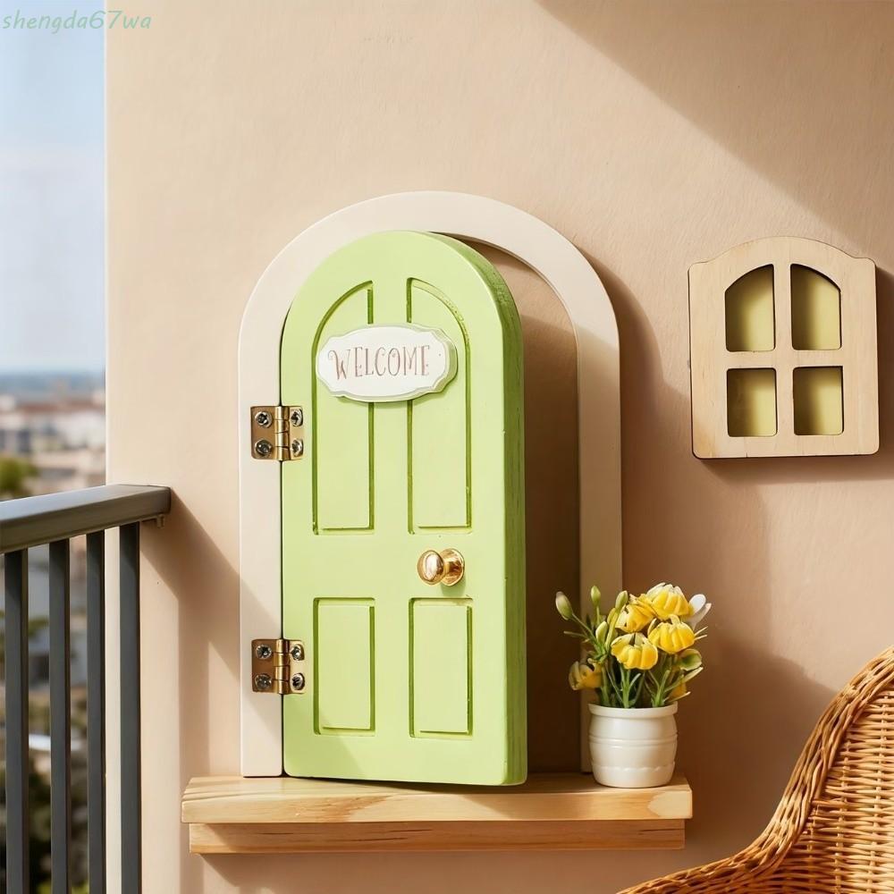 SHENGDA Decorações Para Casa De Bonecas , Janela Que Brilha No Escuro , Mini Porta De Elfo De Fada , Buraco De Rato Cria