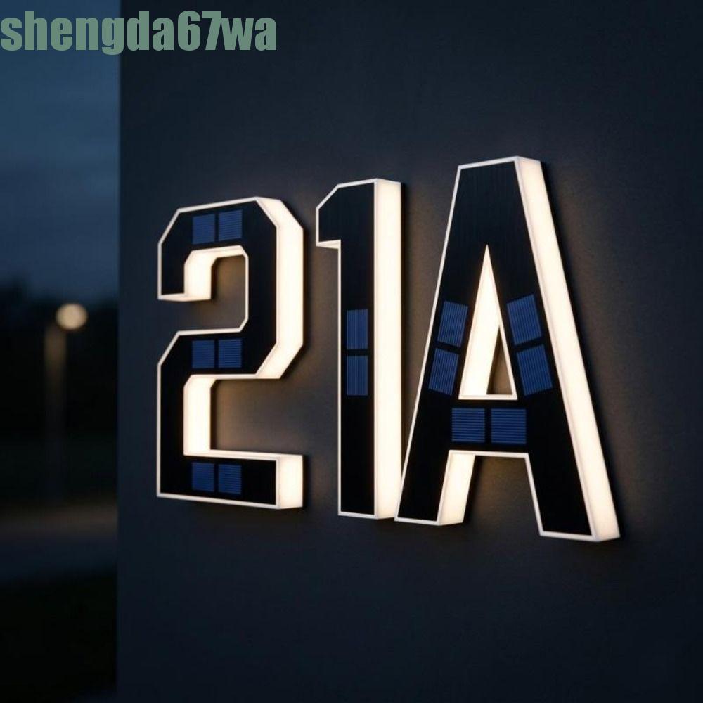 SHENGDA Luz De Números De Casa Com Iluminação Solar , Exterior Iluminado , Sem Fiação , Placa De Número LED , Moderna