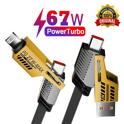 Novo Cabo Power Turbo Tipo C + Lightning iPhone + USB Cabo para Celular 4 em 1 65W
