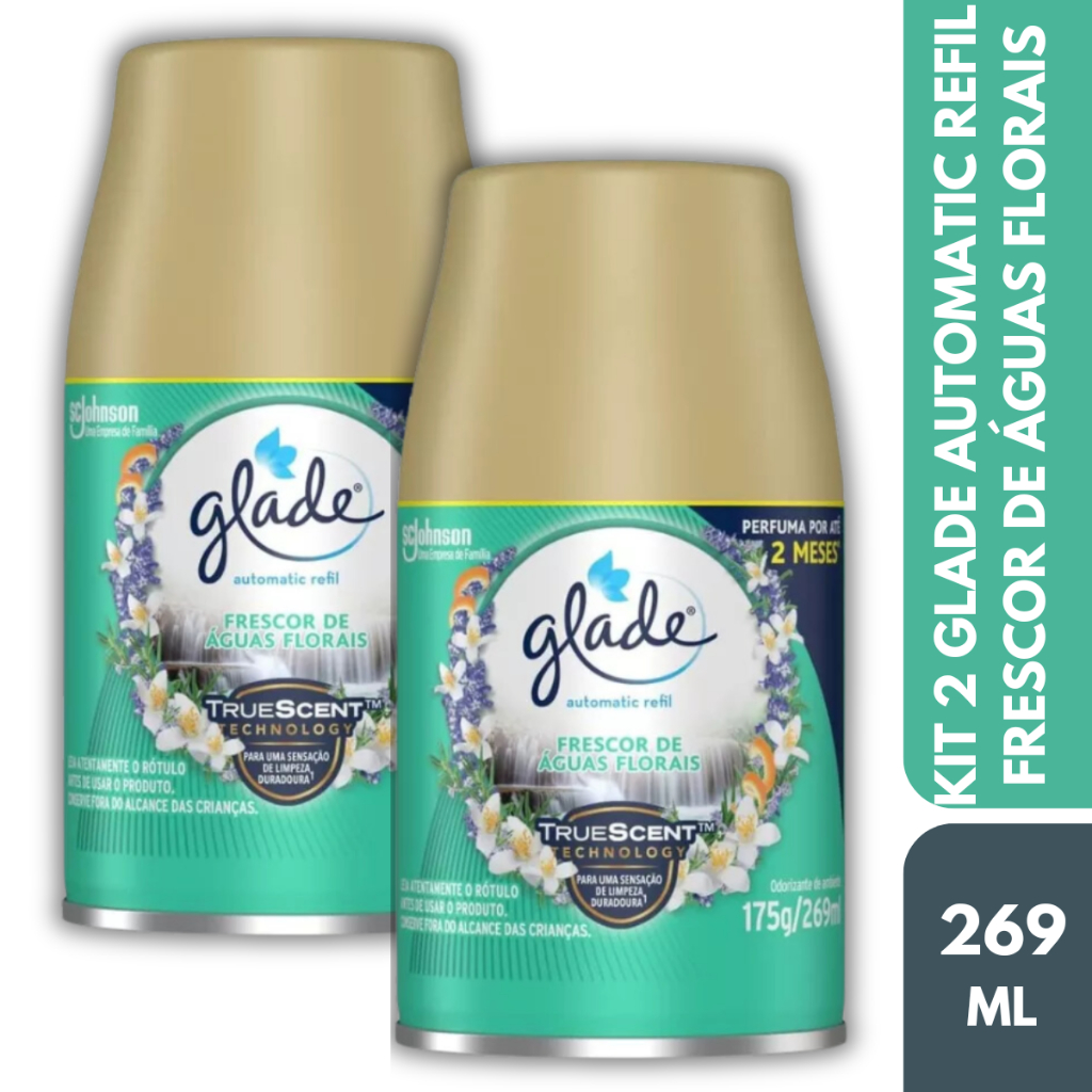 KIT 2 Refil Glade Automatic Spray Aromatizante De Ambientes Frescor De Águas Florais Odorizador 269ml