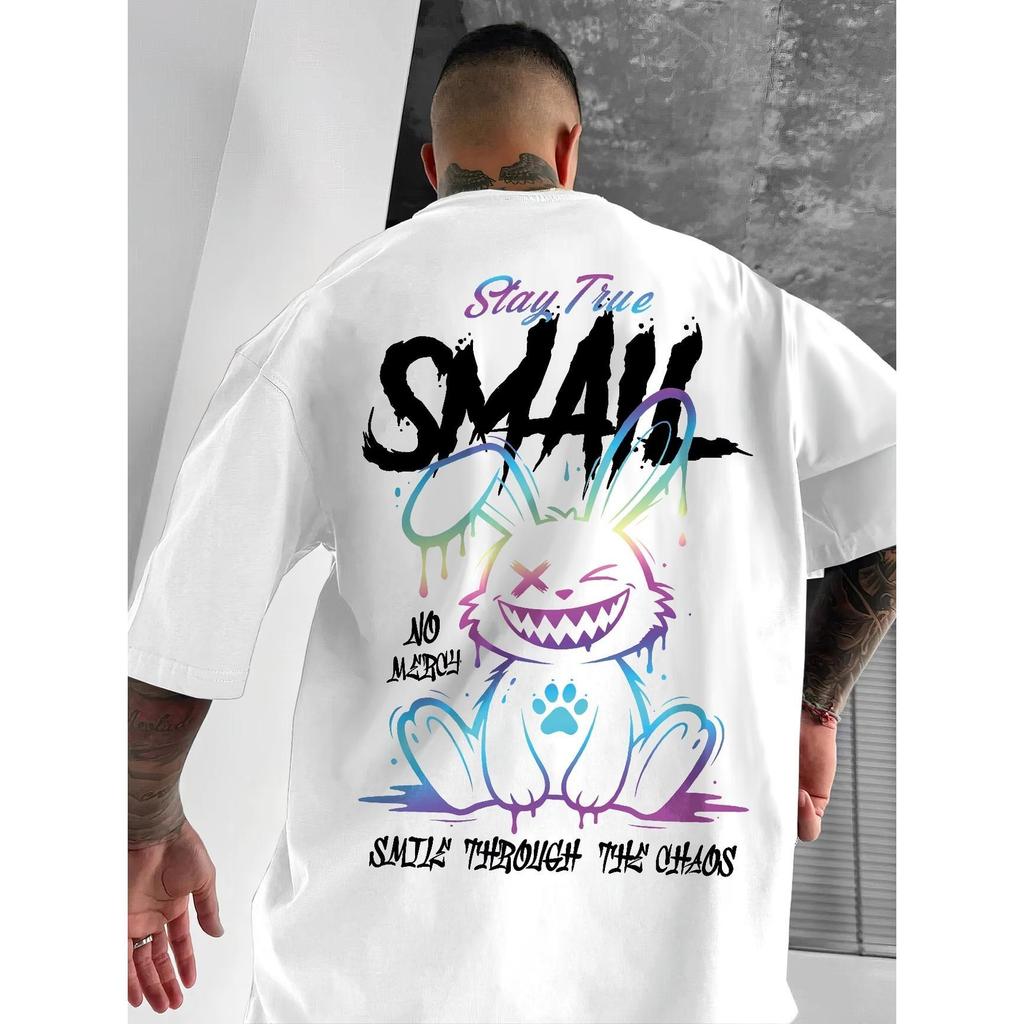 Camiseta Masculina Streetwear Algodão Penteado Infantil Adulto Plus Size Estampa Small Coelho Color Cartoon Ludik Swag