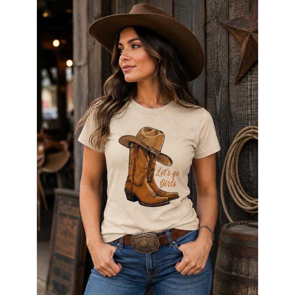 Camiseta Feminina Country Let’s Go Girls – Botas Western Boiadeira Rodeio