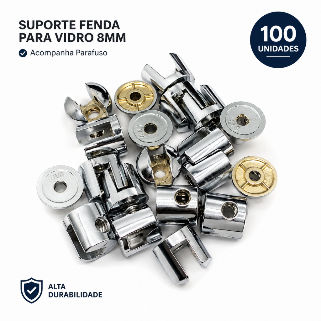 Kit 100 PeçasSuporte Fenda Para Vidro 8mm Com Parafuso - Fast Vidros