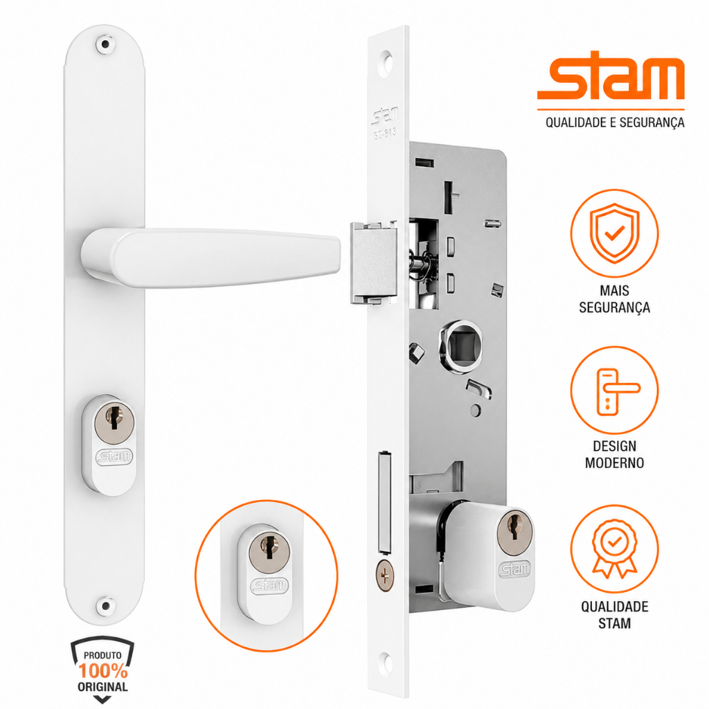 Fechadura Perfil Porta Alumínio 36mm Branco - Fast Vidros