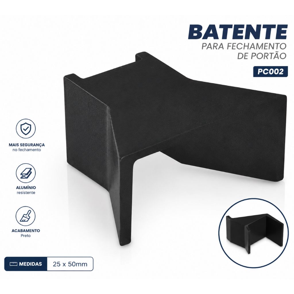 Batente Para Fechamento Portão Pc002 25x50mm Alumínio Preto - Fast Vidros