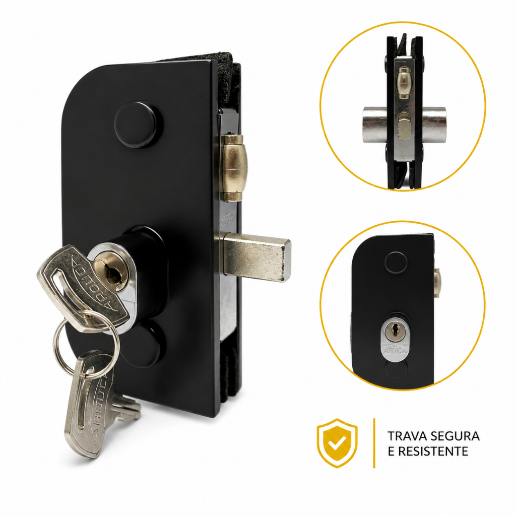 Fechadura 1520 Central Trinco Rolete Para Porta Abrir Preto - Fast Vidros