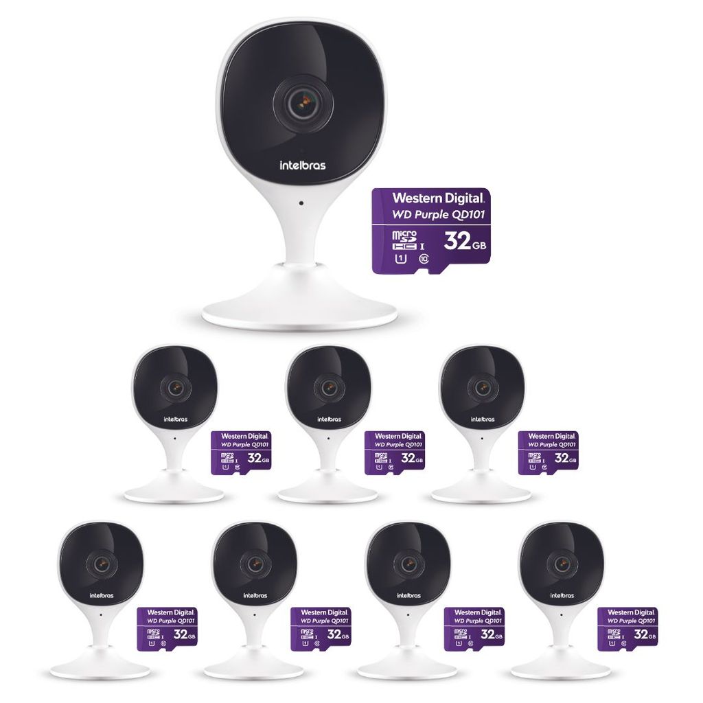 Kit 8 Câmeras Wi-Fi Inteligente Com Alarme e Armazenamento em Nuvem + Cartão de Memória 32 GB iMX C Intelbras
