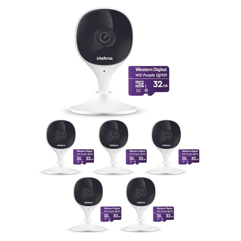 Kit 6 Câmeras Wi-Fi Inteligente Com Alarme e Armazenamento em Nuvem + Cartão de Memória 32 GB iMX C Intelbras