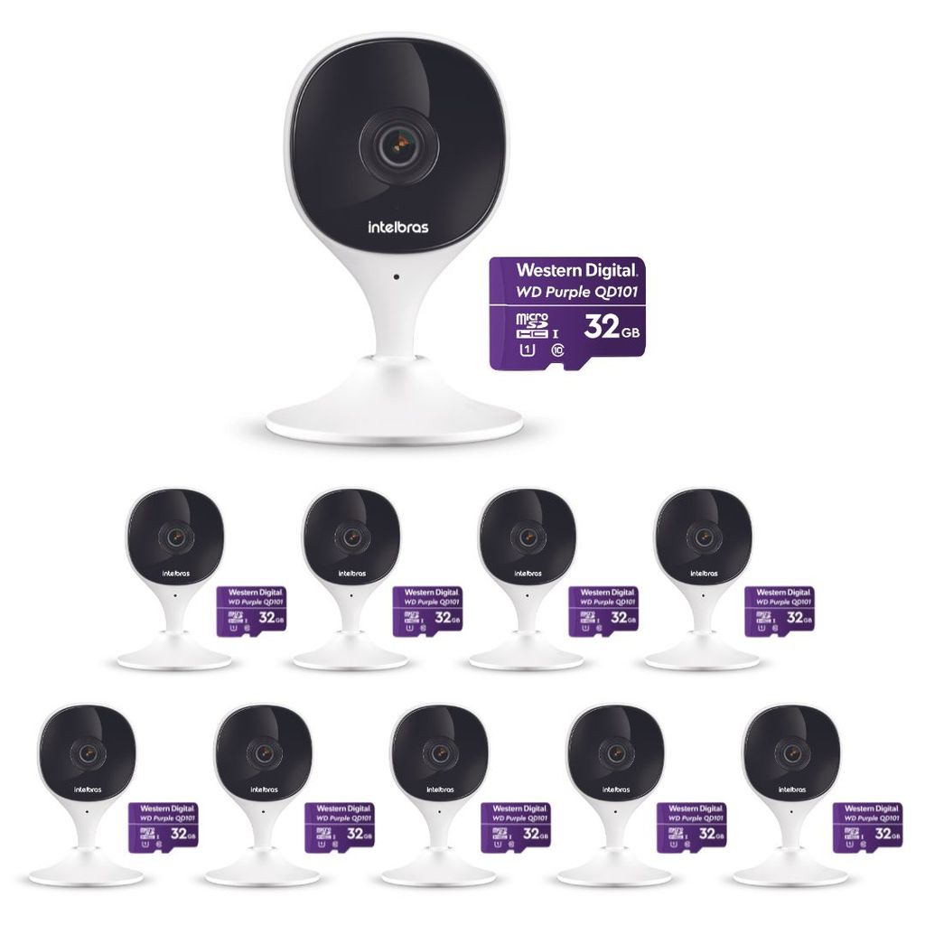 Kit 10 Câmeras Wi-Fi Inteligente Com Alarme e Armazenamento em Nuvem + Cartão de Memória 32 GB iMX C Intelbras