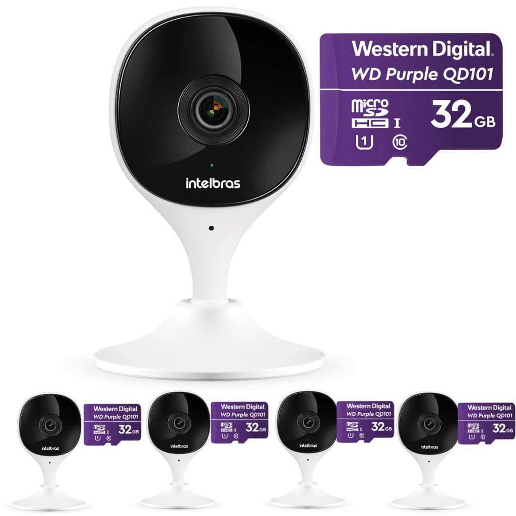 Kit 5 Câmeras Wi-Fi Inteligente Com Alarme e Armazenamento em Nuvem + Cartão de Memória 32 GB iMX C Intelbras