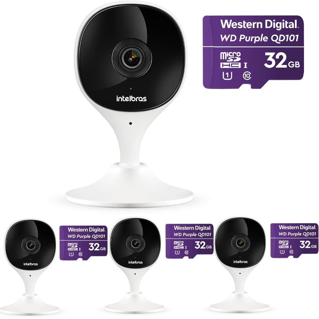 Kit 4 Câmeras Wi-Fi Inteligente Com Alarme e Armazenamento em Nuvem + Cartão de Memória 32 GB iMX C Intelbras