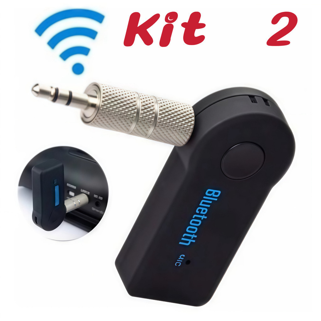 Kit 2 Adaptador Bluetooth P2 Music Call Speaker Carro 3.5mm Sem Fio   marisa