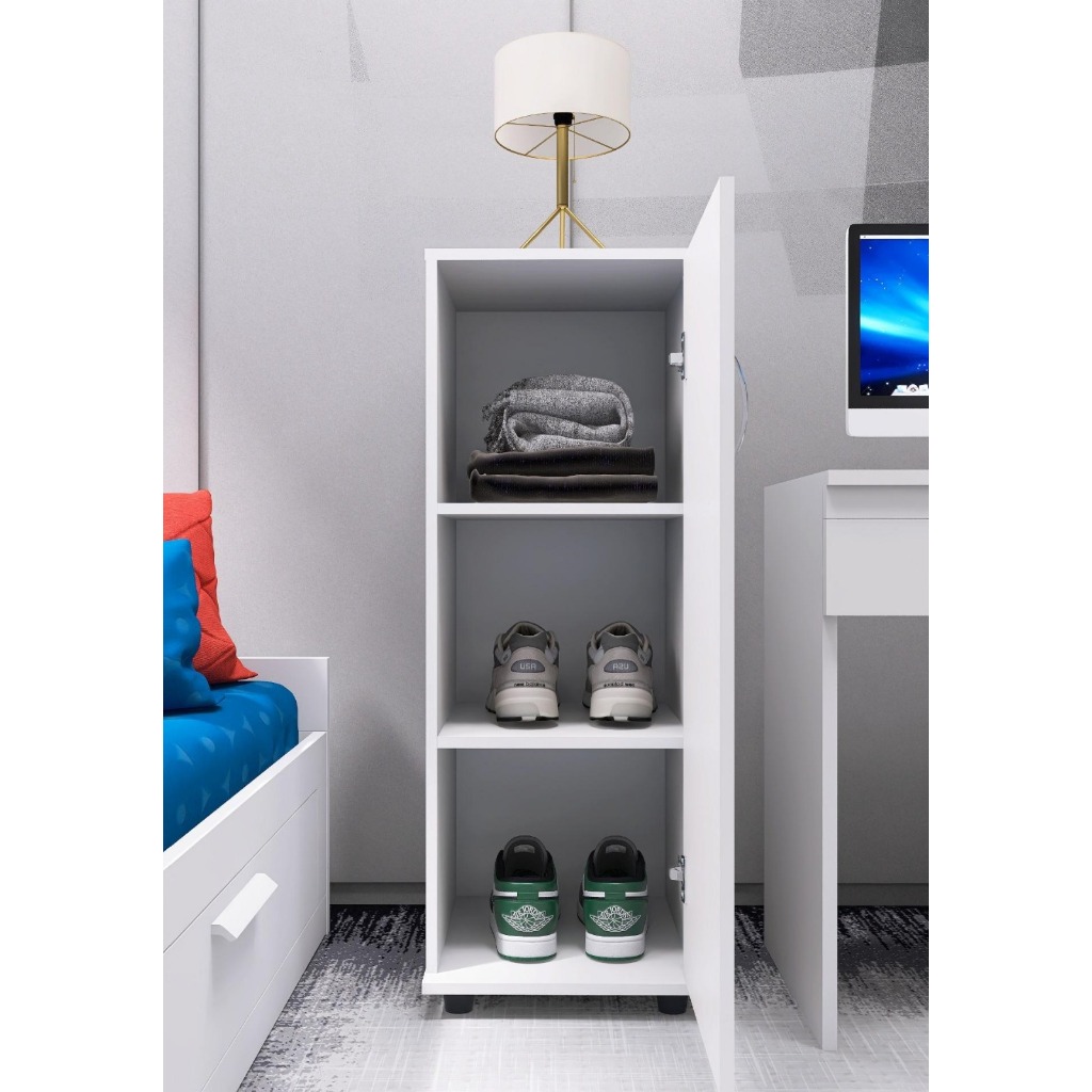 Sapateira Organizador Branco, Armário Multiuso com 1 Porta e 3 Prateleiras Multifuncional