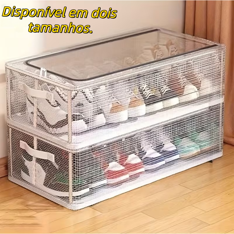 Com zíper Caixa de armazenamento empilhável para sapatos, caixa de armazenamento transparente multifuncional em concha