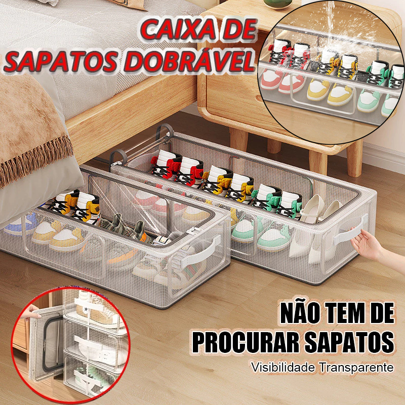 Com zíper Caixa de armazenamento empilhável para sapatos, caixa de armazenamento transparente multifuncional em concha