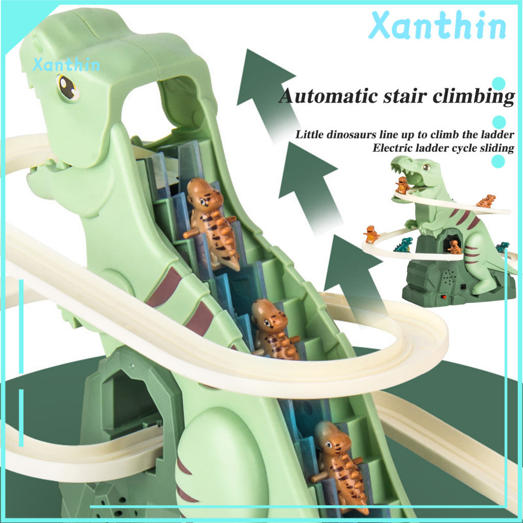 Dinosaur Stair Climbing Toy Mini Electric Track Slide with Light Music – Automatic Roller Coaster for Toddlers for Kid