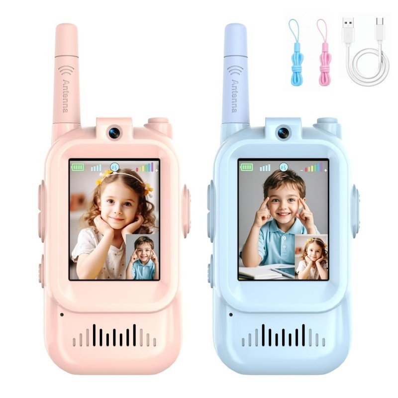 Walkie Talkies De Vídeo Para Crianças Portátil 2 Pacotes Recarregável Intercomunicador
