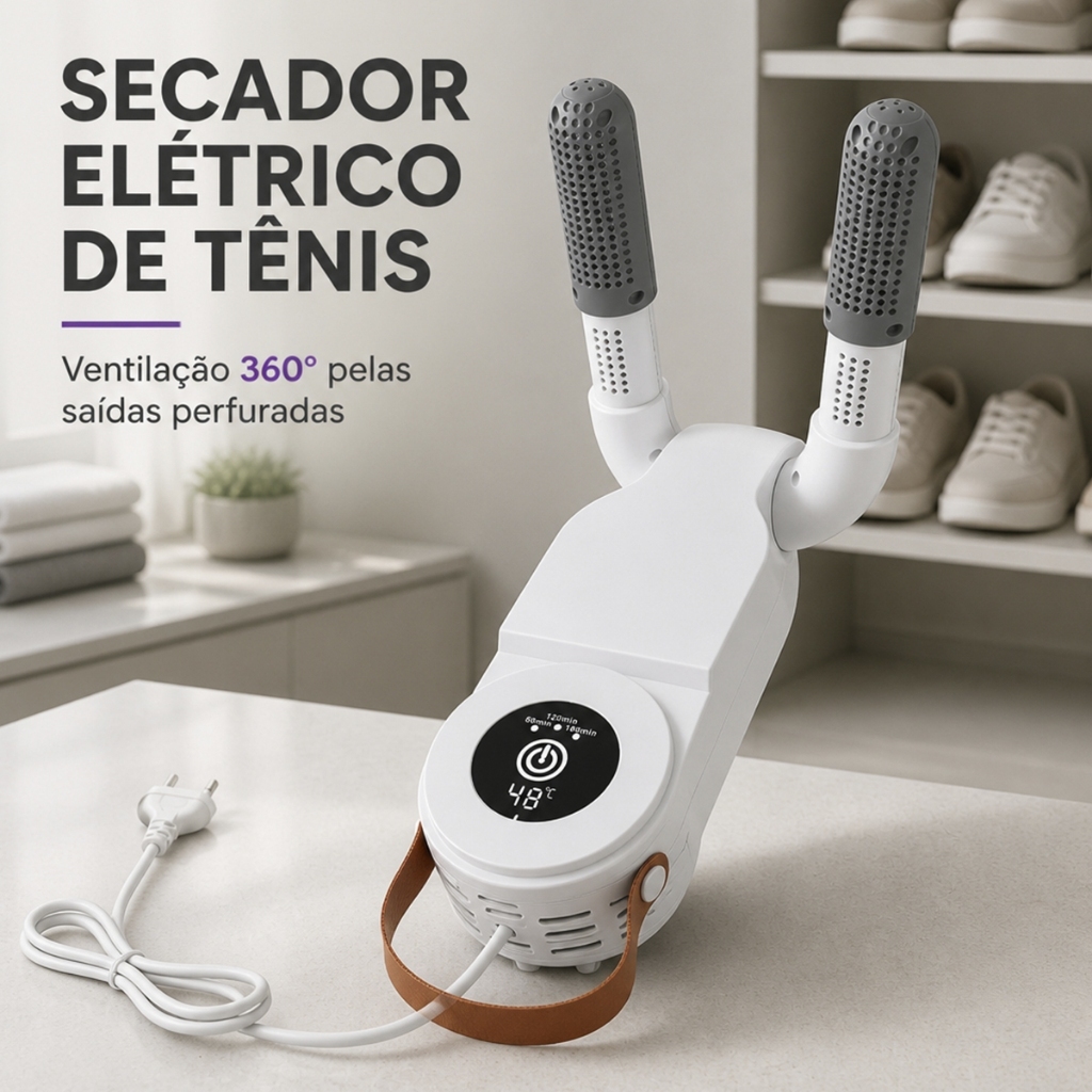 Aquecedor e Secador de Sapatos Elétrico para Tênis e Calçados com Timer Dobrável Portátil 110V 150 W