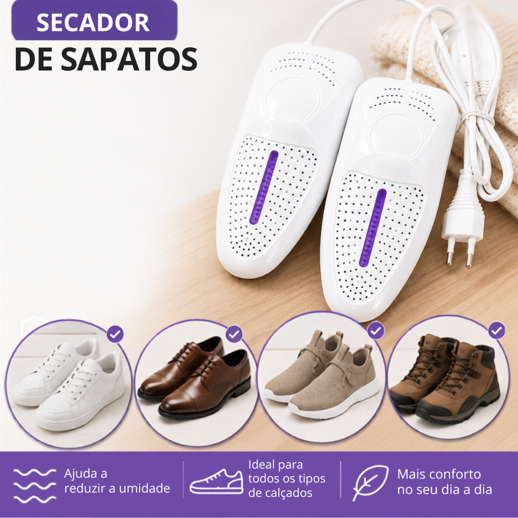Secador de Sapatos 360° Elétrico Bivolt com USB para Tênis, Botas e Calçados