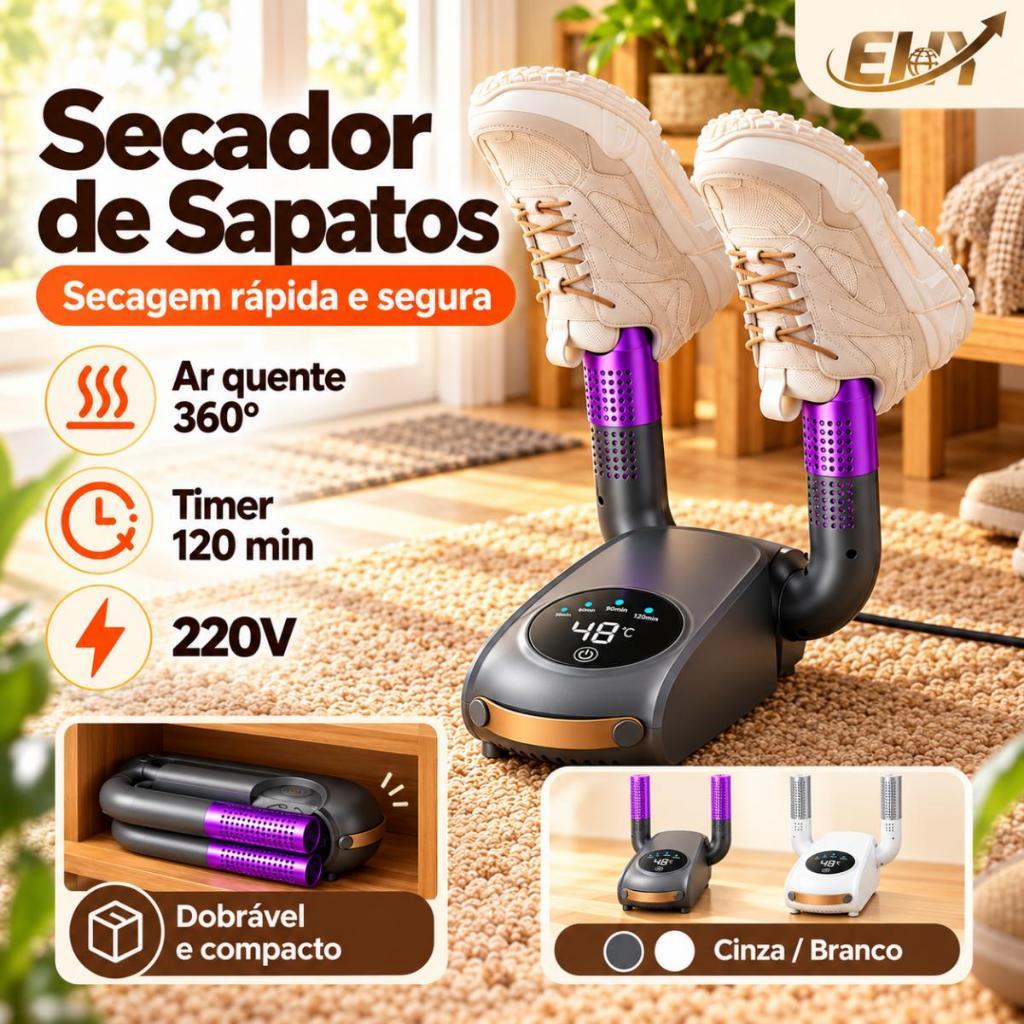 Secador De Sapatos Elétrico Portátil Dobrável Elimina Umidade Mau Cheiro Tênis Botas  220V