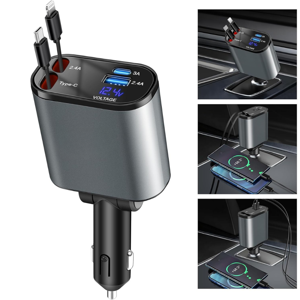 carregador de carro 120W USB/IOS/TYPE-C Adaptador 4 Em 1 usb veicular com LED carregador super turbo