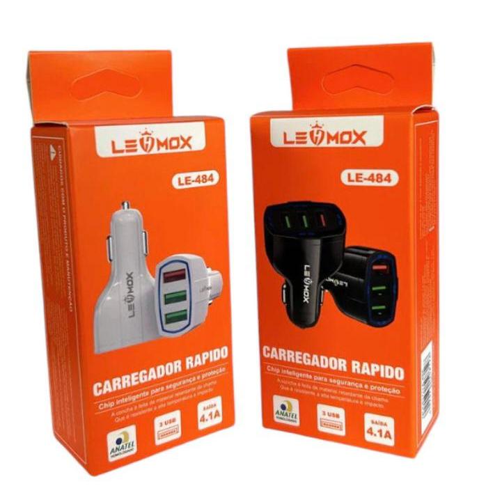 CARREGADOR PARA CARRO SUPER RÁPIDO LEHMOX COM 3 USB 4.1A
