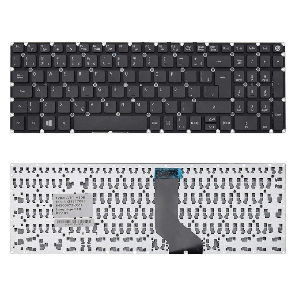 Teclado para Notebook Acer Aspire E5-573G-74Q5 ABNT2 - F2 WI-FI Preto